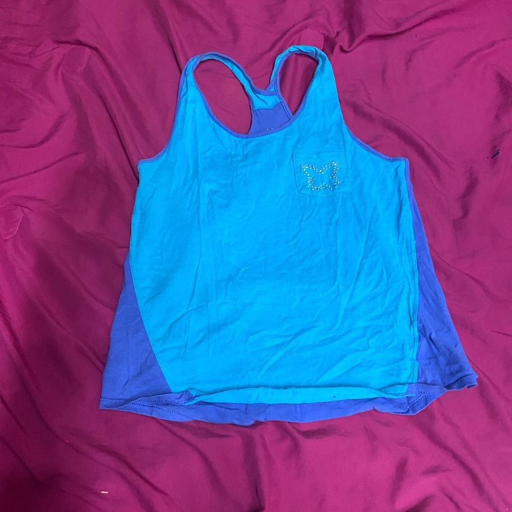Blue tank top with butterfly design